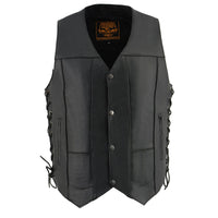 Men's Classic Black Leather 10 Pocket Vest