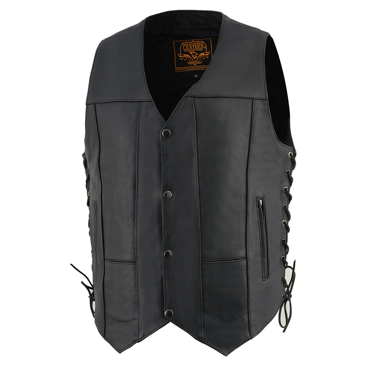 Men's Classic Black Leather 10 Pocket Vest