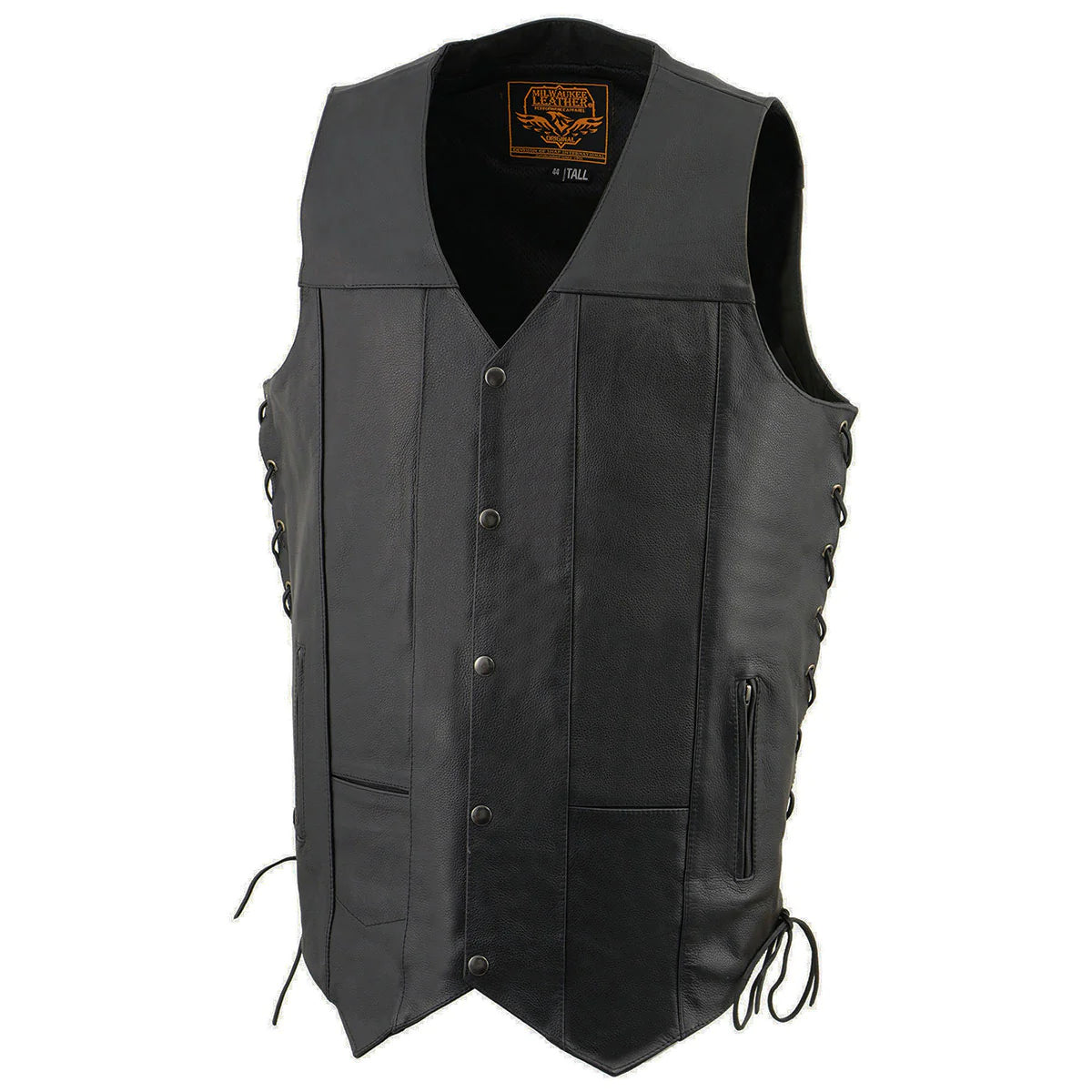 Men's Tall Sizes Black Leather 10 Pocket Vest