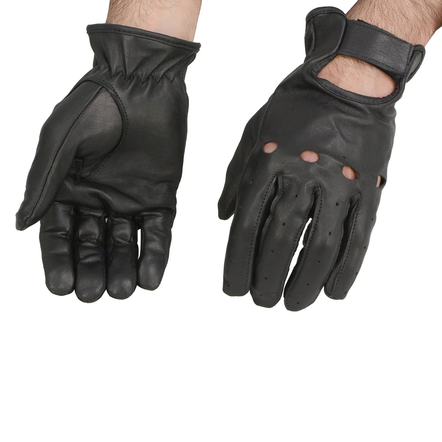 Men's Black Leather Unlined Classic Style Driving Gloves