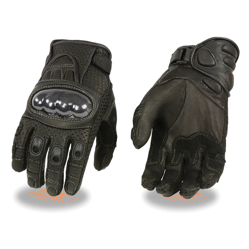 Men's 'Hard Knuckles' Black Perforated Leather Racing Gloves