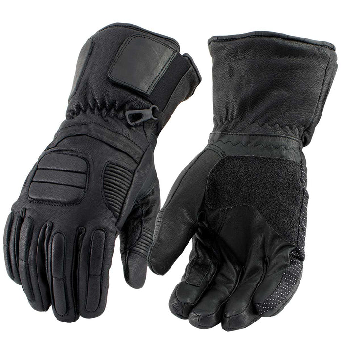 Men's Black Breathable ‘Gauntlet’ Leather Gloves