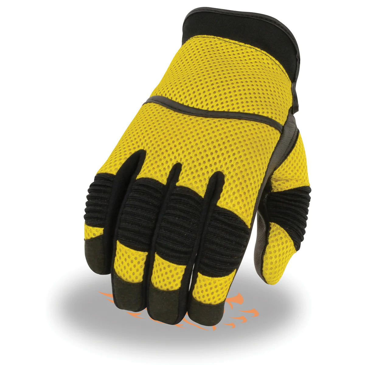 Men's Black and Yellow Mesh and Leather Racing Gloves