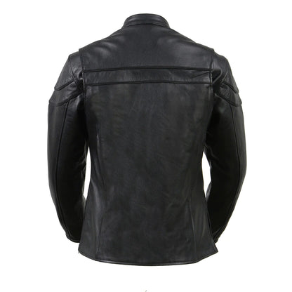 Ladies Black Sporty Scooter Crossover Leather Jacket