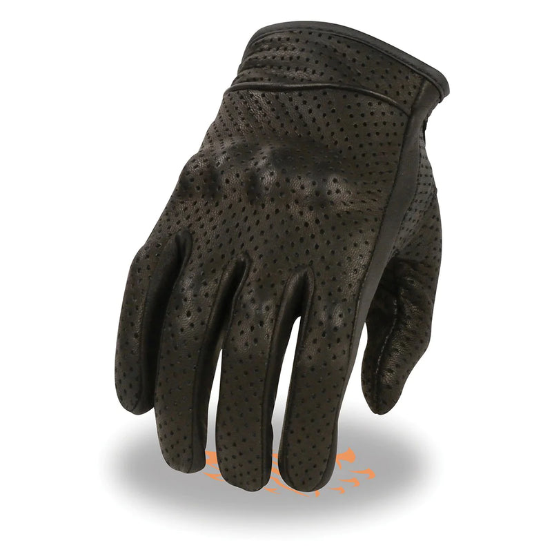 Men's Black Perforated Leather Gloves with Knuckle Protection