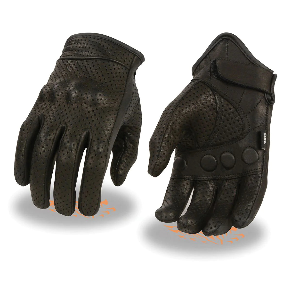 Men's Black Perforated Leather Gloves with Knuckle Protection