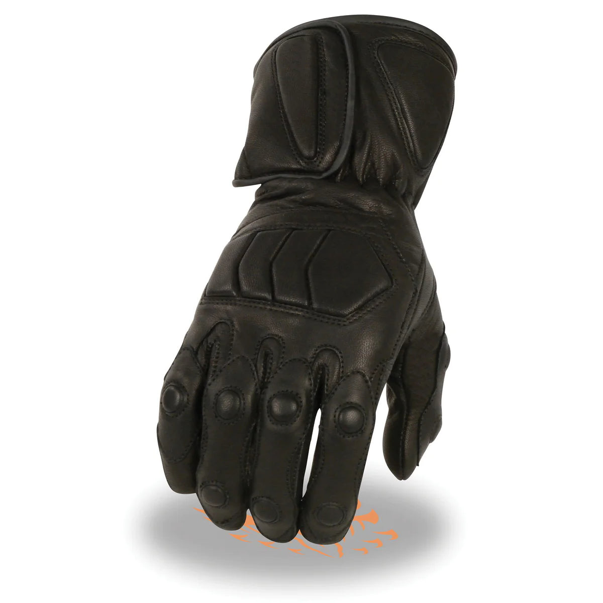 Men's Black Leather Waterproof Gauntlet Motorcycle Hand Gloves W/ Extra Grip Reinforced Gel Padded Palm.