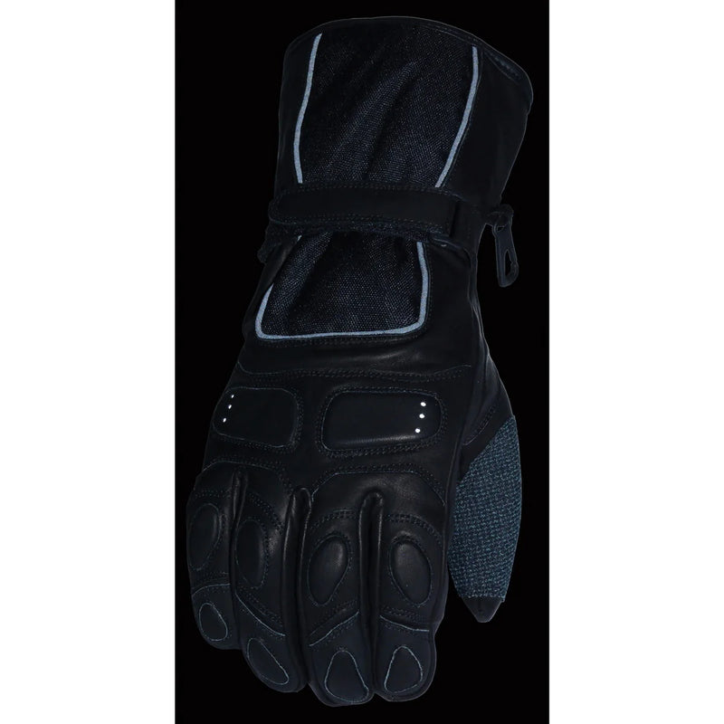 Men's Black Waterproof Leather and Textile Gauntlet Gloves