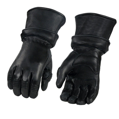 Men's Black Deerskin Leather Gauntlet Gloves with Gel Palm