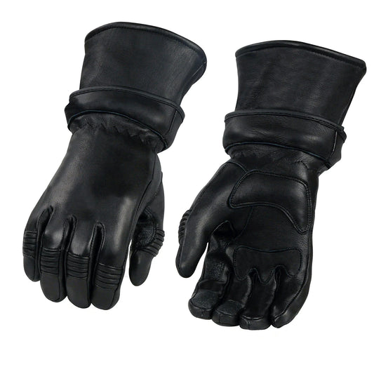 Men's Black Deerskin Leather Gauntlet Gloves with Gel Palm