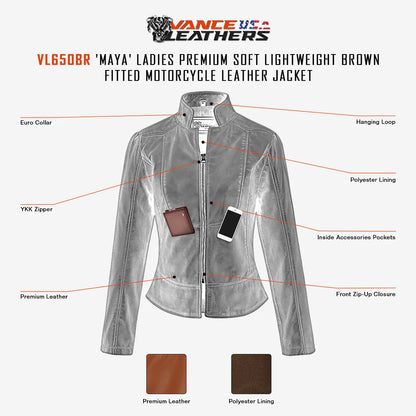 Ladies Premium Soft Lightweight Brown Fitted Leather Jacket