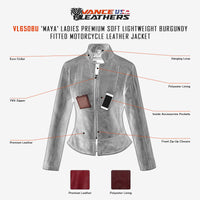 Ladies Premium Soft Lightweight Burgundy Fitted Leather Jacket