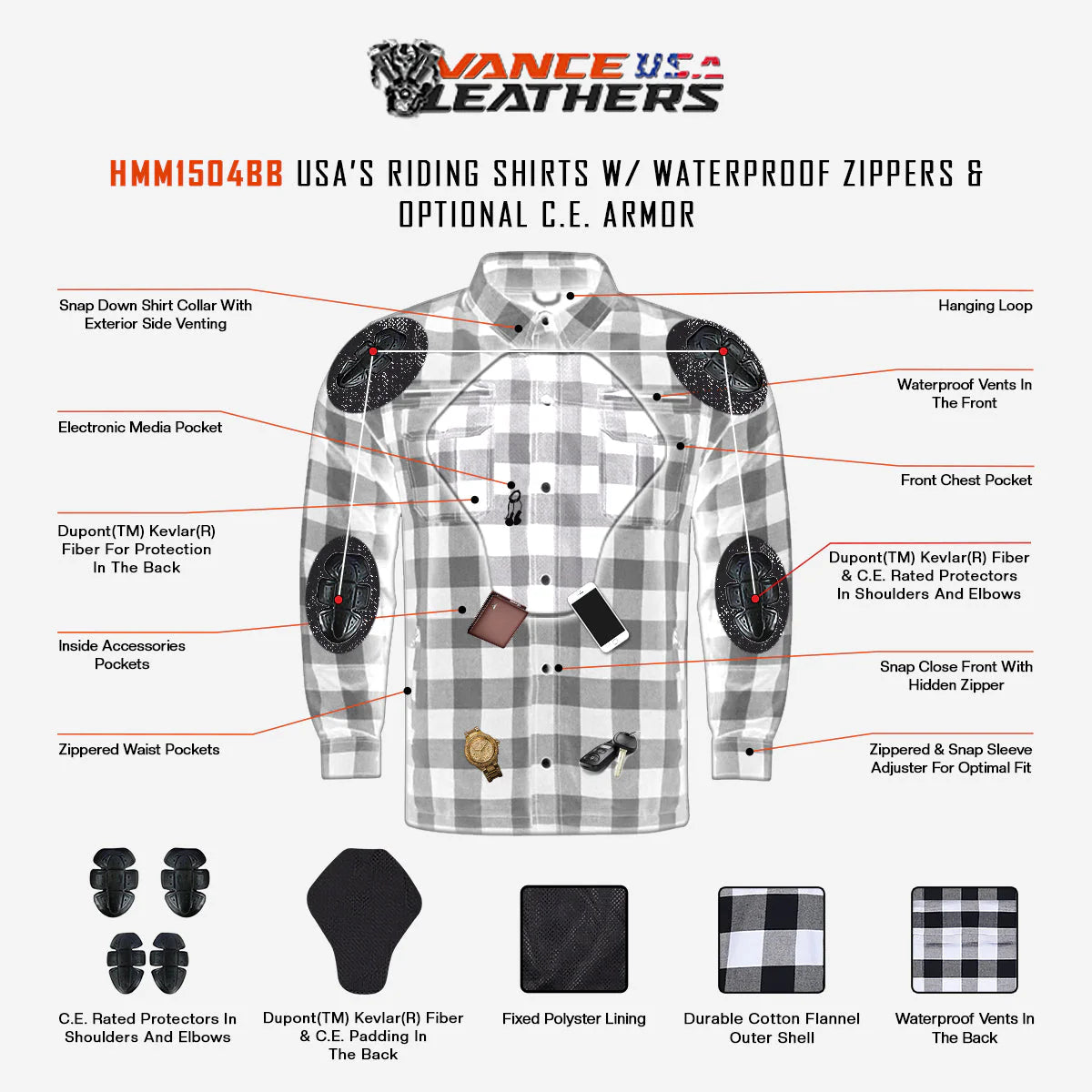 Men's Riding Shirts with Waterproof Zippers & C.E. Armor