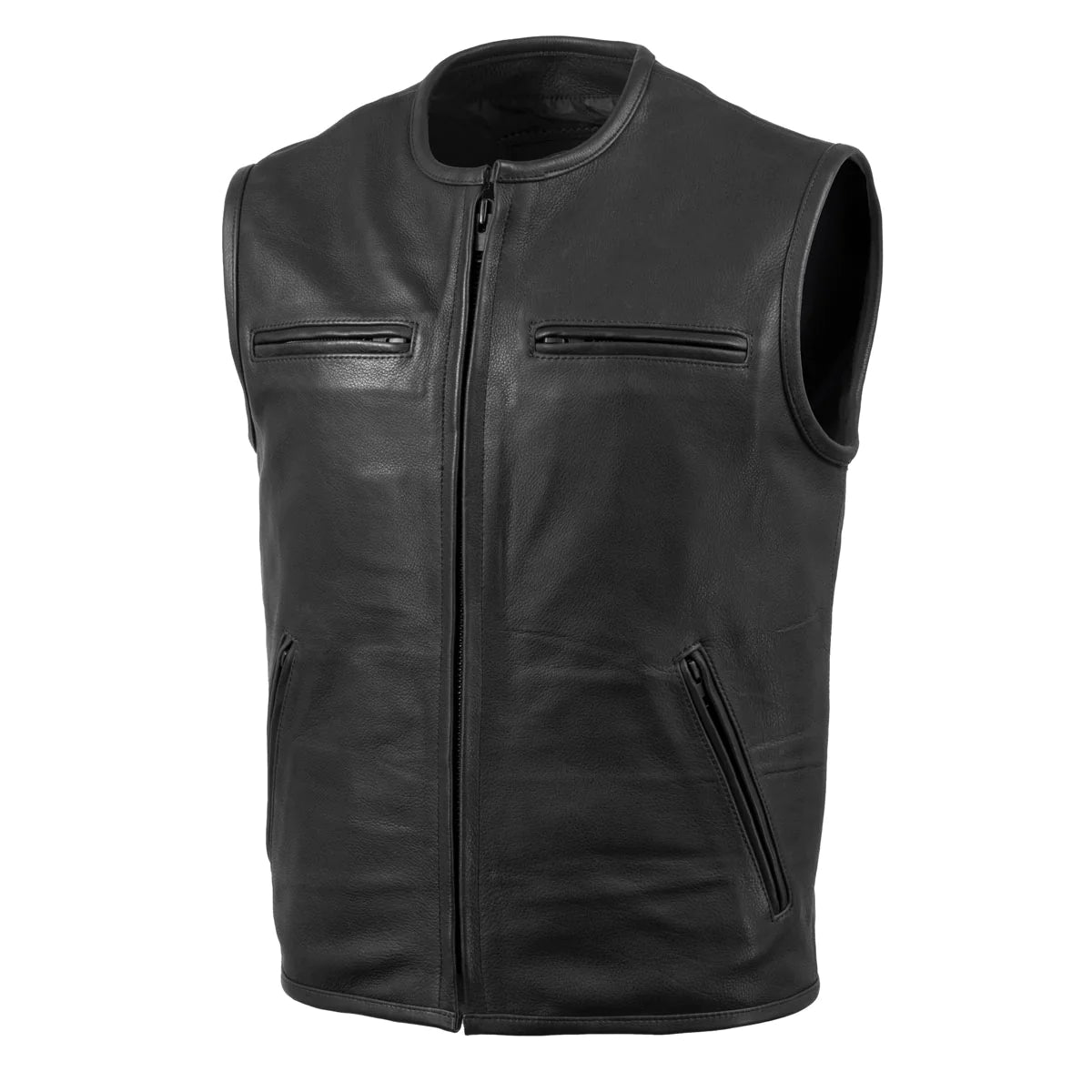 Men's Black 'Steerhide' Premium Leather Motorcycle Club Style Vest