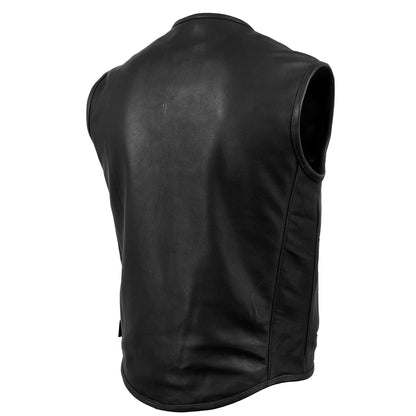 Men's Black 'Steerhide' Premium Leather Motorcycle Club Style Vest