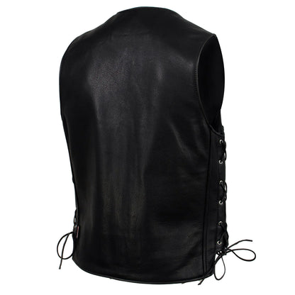 Men's Black 'Gaucho' Extra Long Back Premium Steerhide Motorcycle Leather Vest