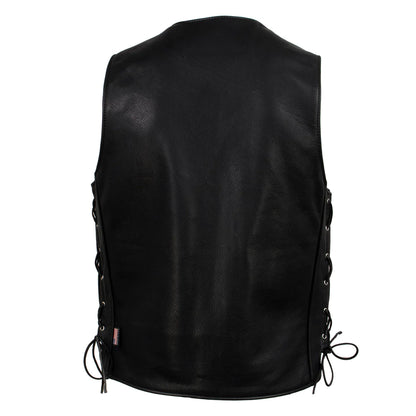 Men's Black 'Gaucho' Extra Long Back Premium Steerhide Motorcycle Leather Vest