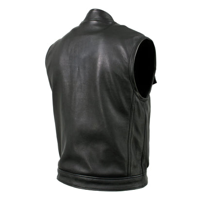 Men's Black 'Chaos' Premium Dual Closure Motorcycle Leather Vest
