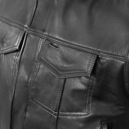 Men's Black 'Chaos' Premium Dual Closure Motorcycle Leather Vest