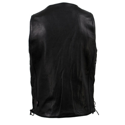 Men's Black 'Road Whip' Premium Motorcycle Leather Vest with Buffalo Snap Buttons
