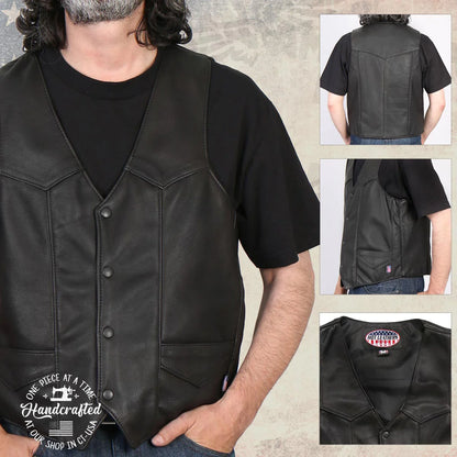 Men's Black 'Classic Western' Premium Motorcycle Leather Vest