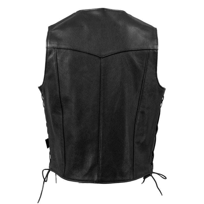 Men's Black 'Buster' Side Lace Premium Motorcycle Leather Vest