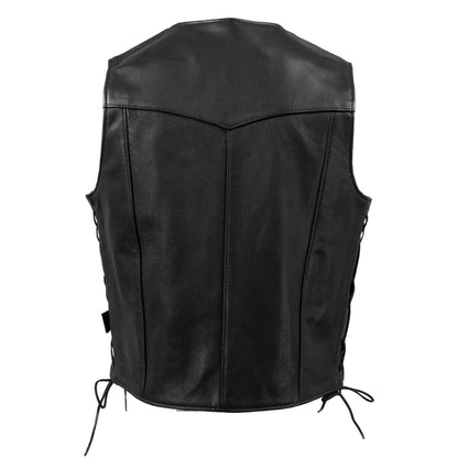 Men's Black 'Buster' Side Lace Premium Motorcycle Leather Vest