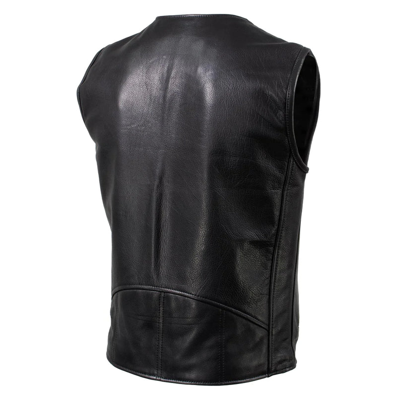 Men's Black 'Slinger' V-Neck Motorcycle Premium Leather Zippered Vest