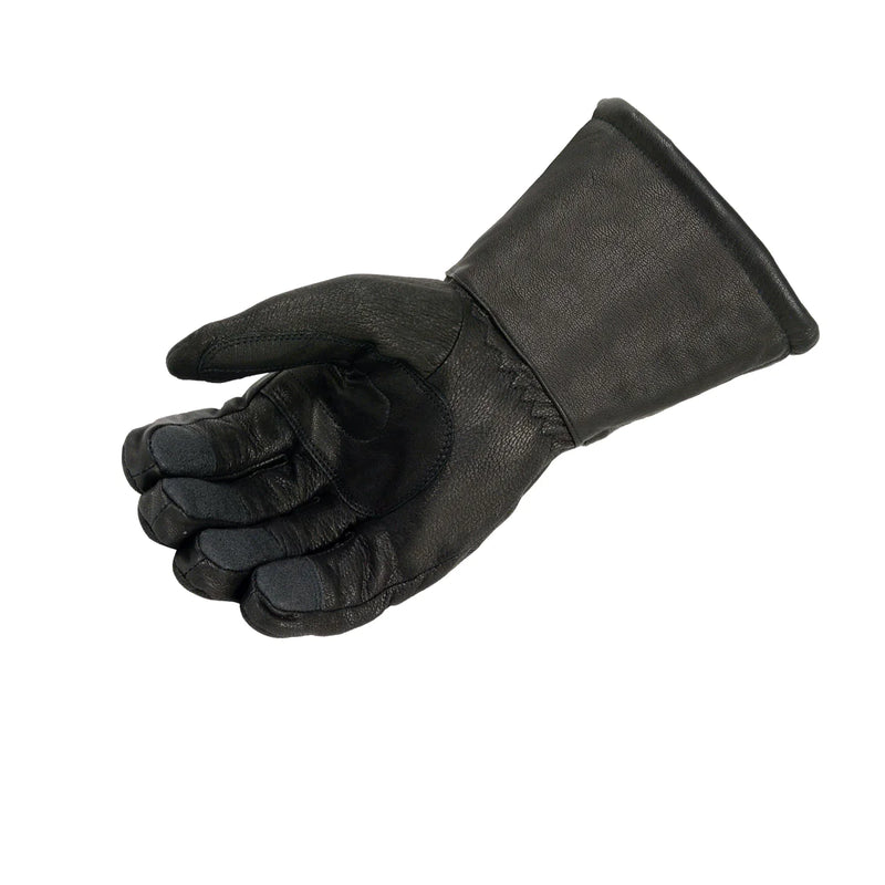 Men's Black Leather Waterproof Gauntlet Gloves with Stretch Knuckles