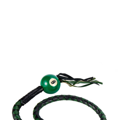 Black And Green Fringed Get Back Whip W/ Pool Ball