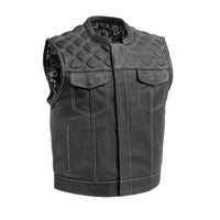 Upside Mens Club Style Leather Vest (Black/White)