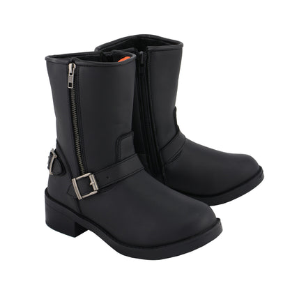 Ladies Black Engineer Style Riding Boots with Side Zipper