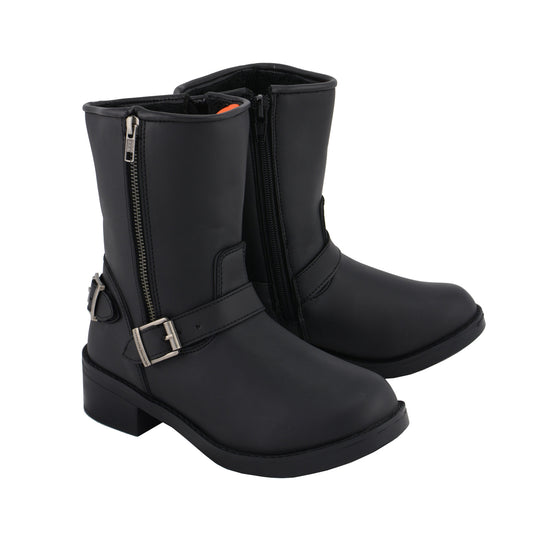 Ladies Black Engineer Style Riding Boots with Side Zipper