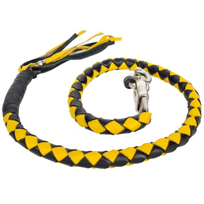 42" X 2" Hand-braided Naked Cowhide Leather Get Back Whip - Black/Yellow