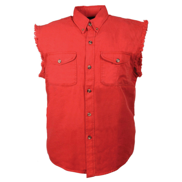 Men’s Red Lightweight Sleeveless Denim Shirt