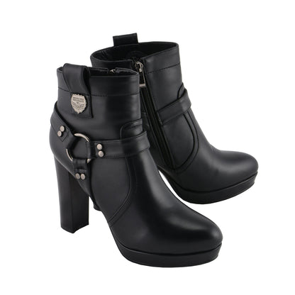 Womens Black Harness Ankle Boot with Block Heel