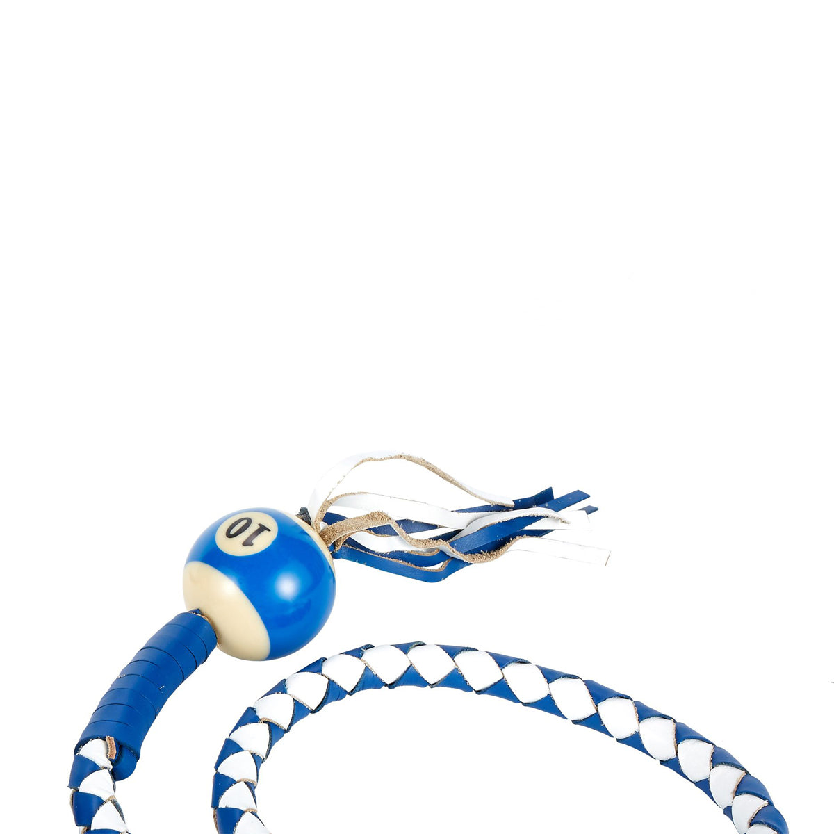 White And Blue Fringed Get Back Whip W/ Pool Ball