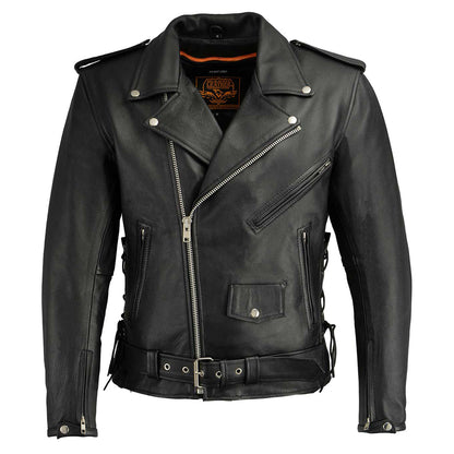 Men's Leather Black Classic Side Lace Police Style Jacket