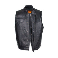 Dream Apparel Mens Motorcycle CLUB VEST Naked Cowhide Leather, Zipper Front, Concealed Front Snaps