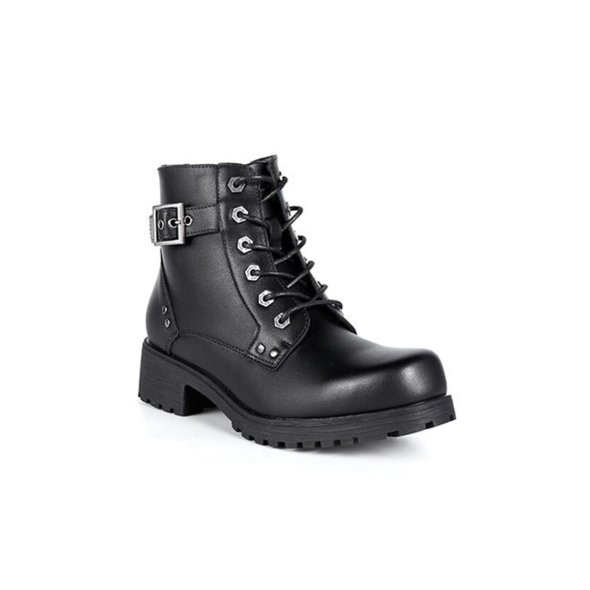 Ladies Black 6-Eye Motorcycle Boots W/ Zipper