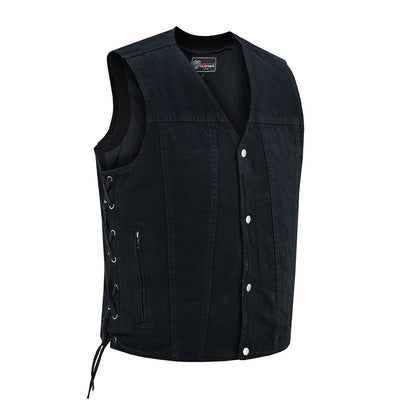 Men's Black V-Neck Denim Vest for Motorcycle Riders