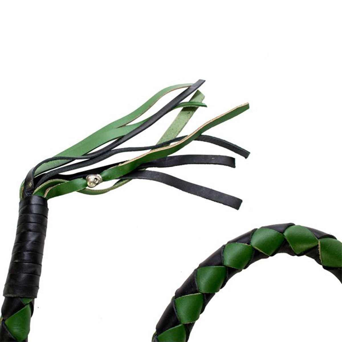 42" X 3" Hand-braided Naked Cowhidwe Leather Get Back Whip - Black/Green