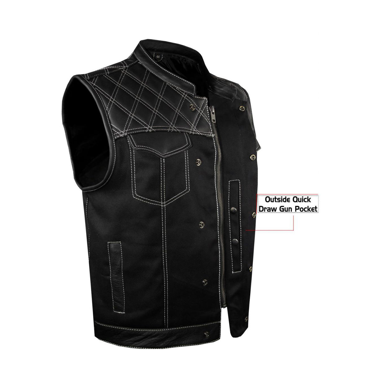 Men's Denim & Leather Motorcycle Vest with Conceal Carry Pockets, SOA –  Bikers Gear Online