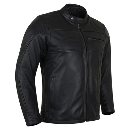 Men's Commuter Cafe Racer Motorcycle Leather Jacket with Armor