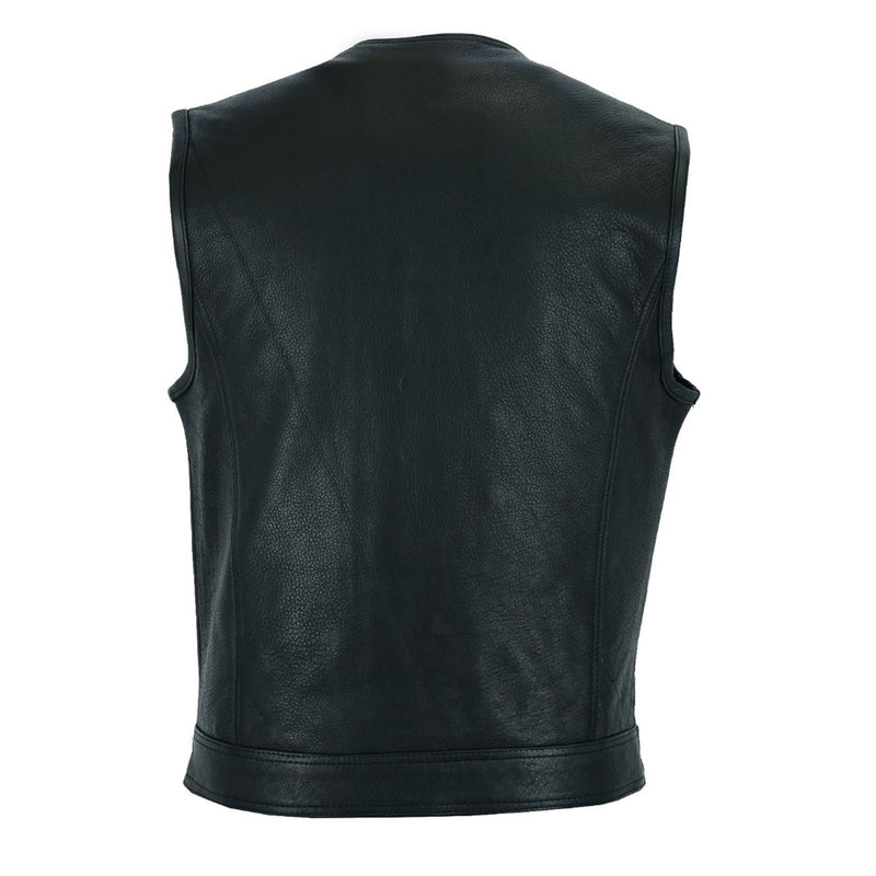 Dream Apparel Mens Motorcycle Collarless CLUB VEST with Black Liner & Zipper Front Closure
