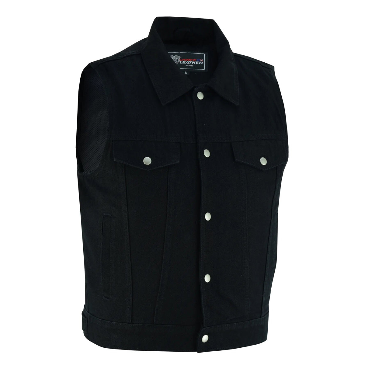 Men's Black Denim Vest with Collar