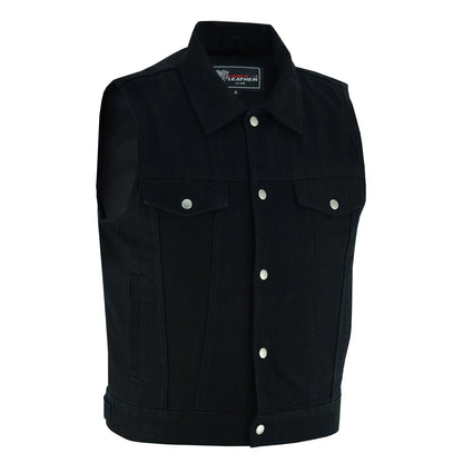 Men's Black Denim Vest with Collar