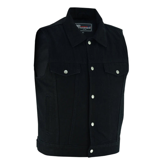 Men's Black Denim Vest with Collar