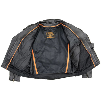 Black Genuine Leather Motorcycle Jacket for Men, 1.3mm Thick Police Style Biker Jacket