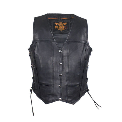 Womens Cowhide Leather Motorcycle Vest With 7 Pockets By Milwaukee Riders